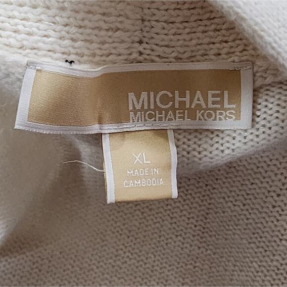 Michael Kors Striped Open Front Longline Cardigan Sweater XL White Olive Green - Picture 5 of 7